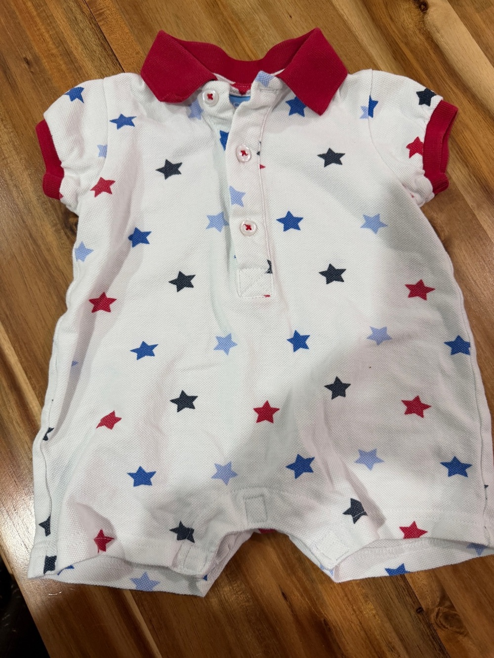 Good Lad White Stars Polo One-Piece with Red Collar